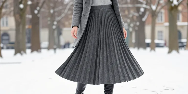 comment porter une jupe longue plissée en hiver