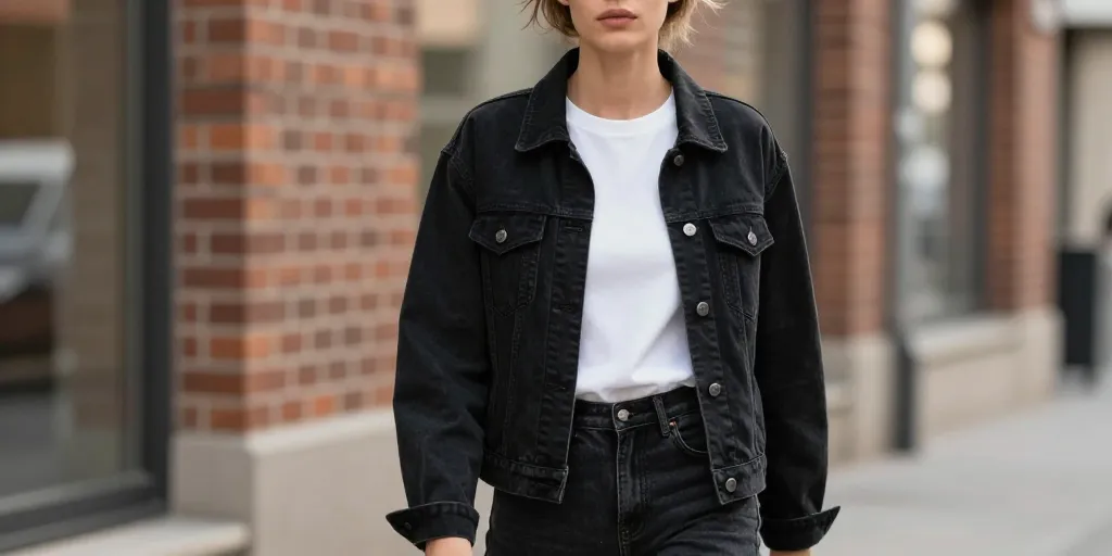 veste noire en jean femme